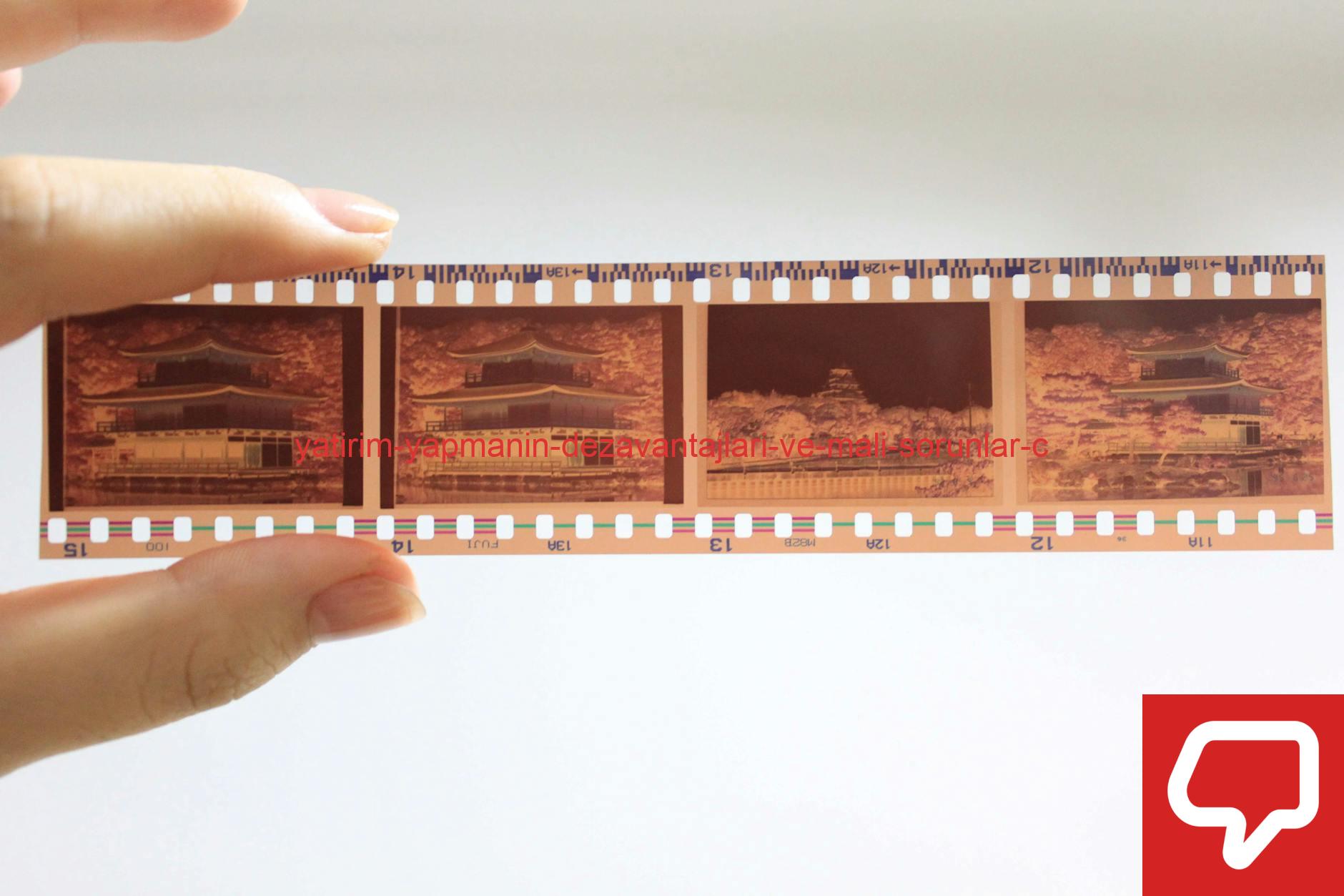 Detailed close-up photo of a film negative strip held by a person