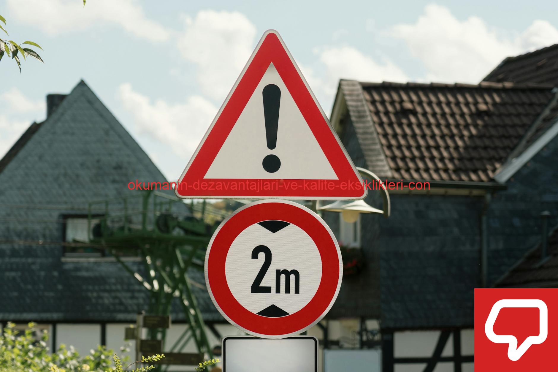 Traffic signs in a rural German village indicating warning and a 2m distance restriction.
