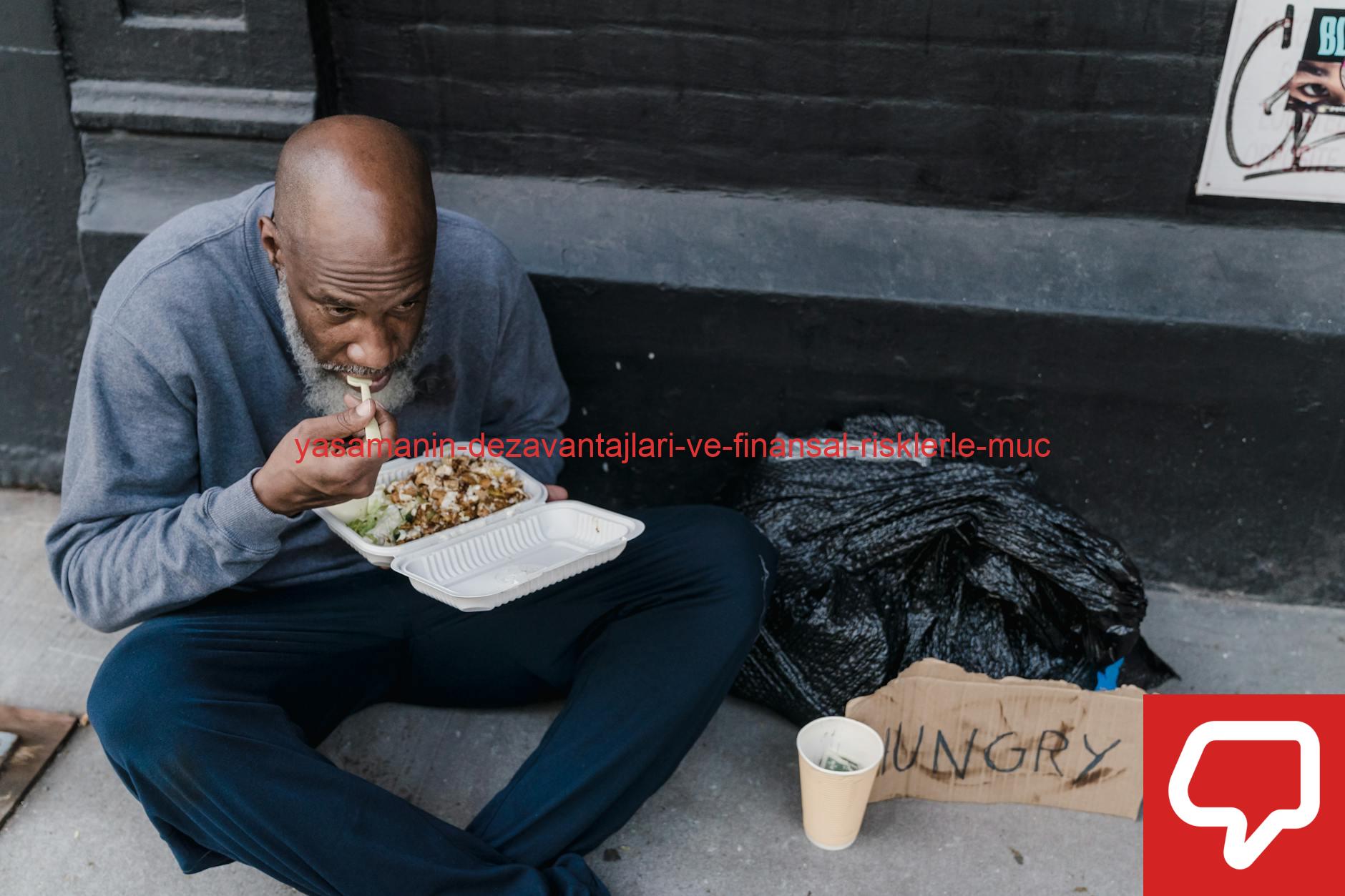 Homeless man with food container and 