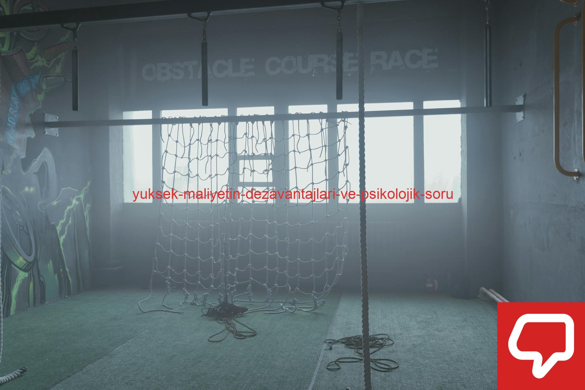 Indoor gym featuring a cargo net and ropes for obstacle course training.